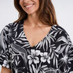 Robe midi col en V manches courtes noir femme