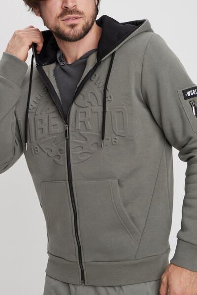 Sweat zippé à capuche Liberto vert kaki homme