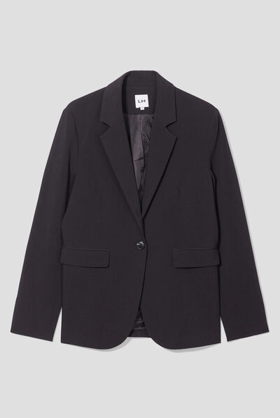 Veste droite boutonnée manches longues noir femme