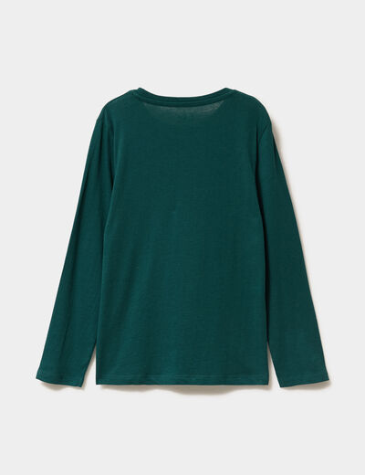 T-shirt de No&euml;l manches longues coton vert fonc&eacute; gar&ccedil;on