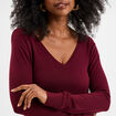 Pull col en V manches longues bordeaux femme
