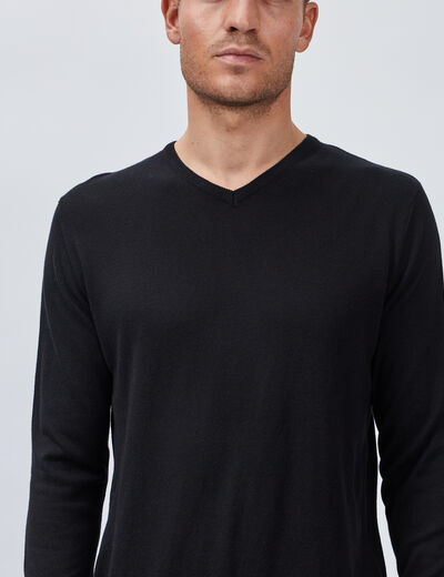 Pull jersey avec col en V noir homme
