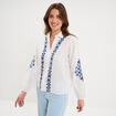 Blouse brod&eacute;e manches longues coton ecru femme