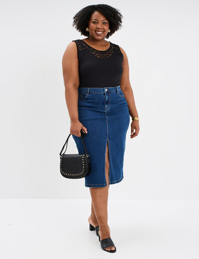 Débardeur col en dentelle noir femme grande taille