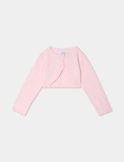 Gilet boléro manches longues coton rose clair bébé fille