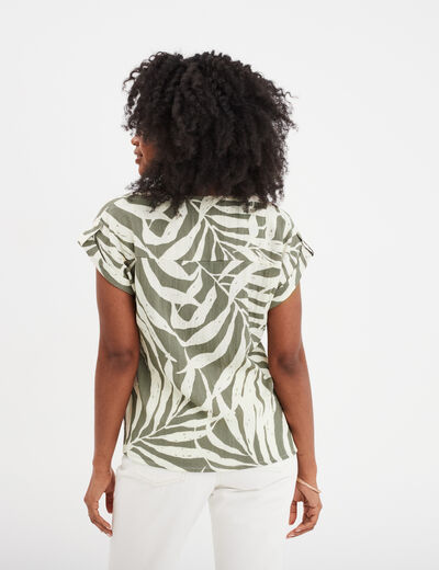Blouse col en V manches courtes vert kaki femme