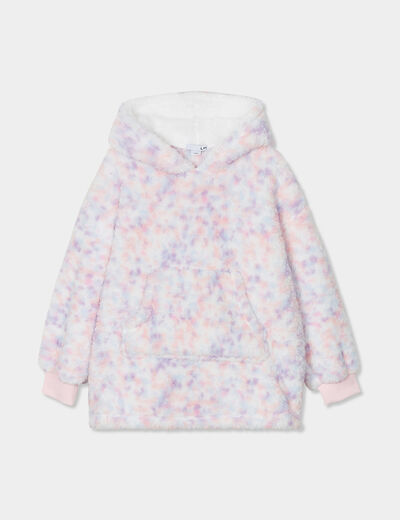 Sweat pyjama fausse fourrure capuche mauve fille