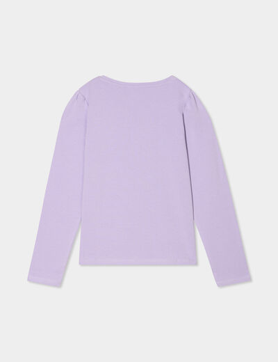 T-shirt coton manches longues à fronces mauve fille