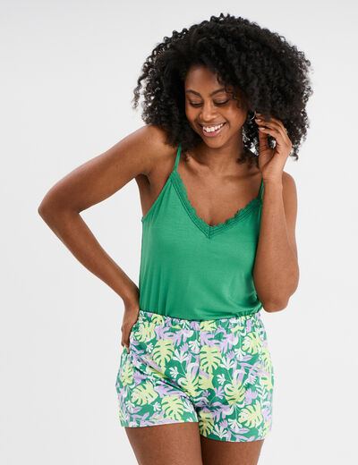 Ensemble pyjama short et débardeur vert femme