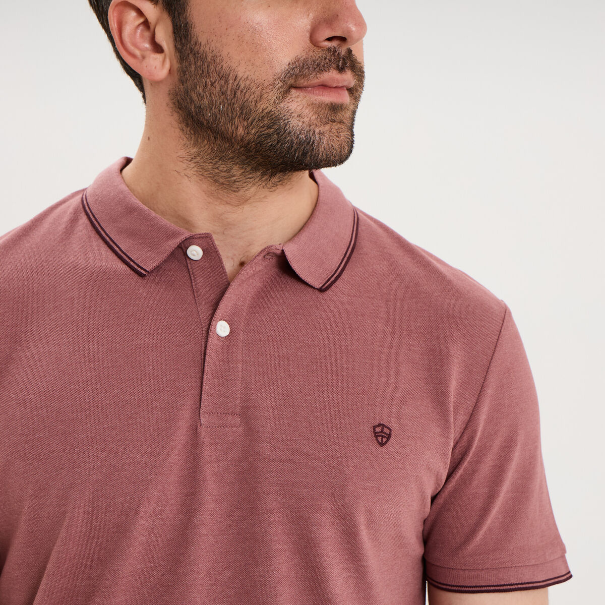 Polo piqu&eacute; coton manches courtes vieux rose homme