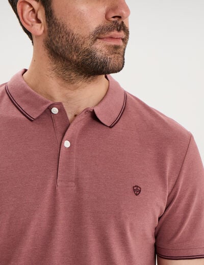 Polo piqu&eacute; coton manches courtes vieux rose homme