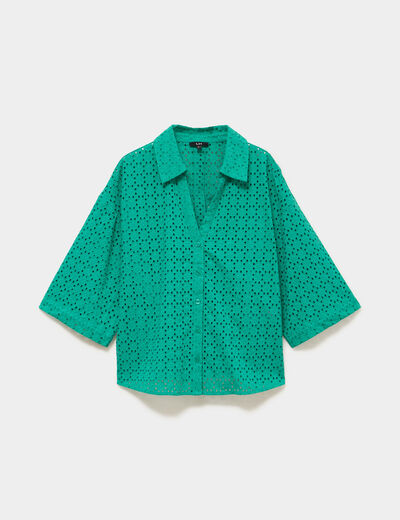 Chemise broderie anglaise coton vert canard femme