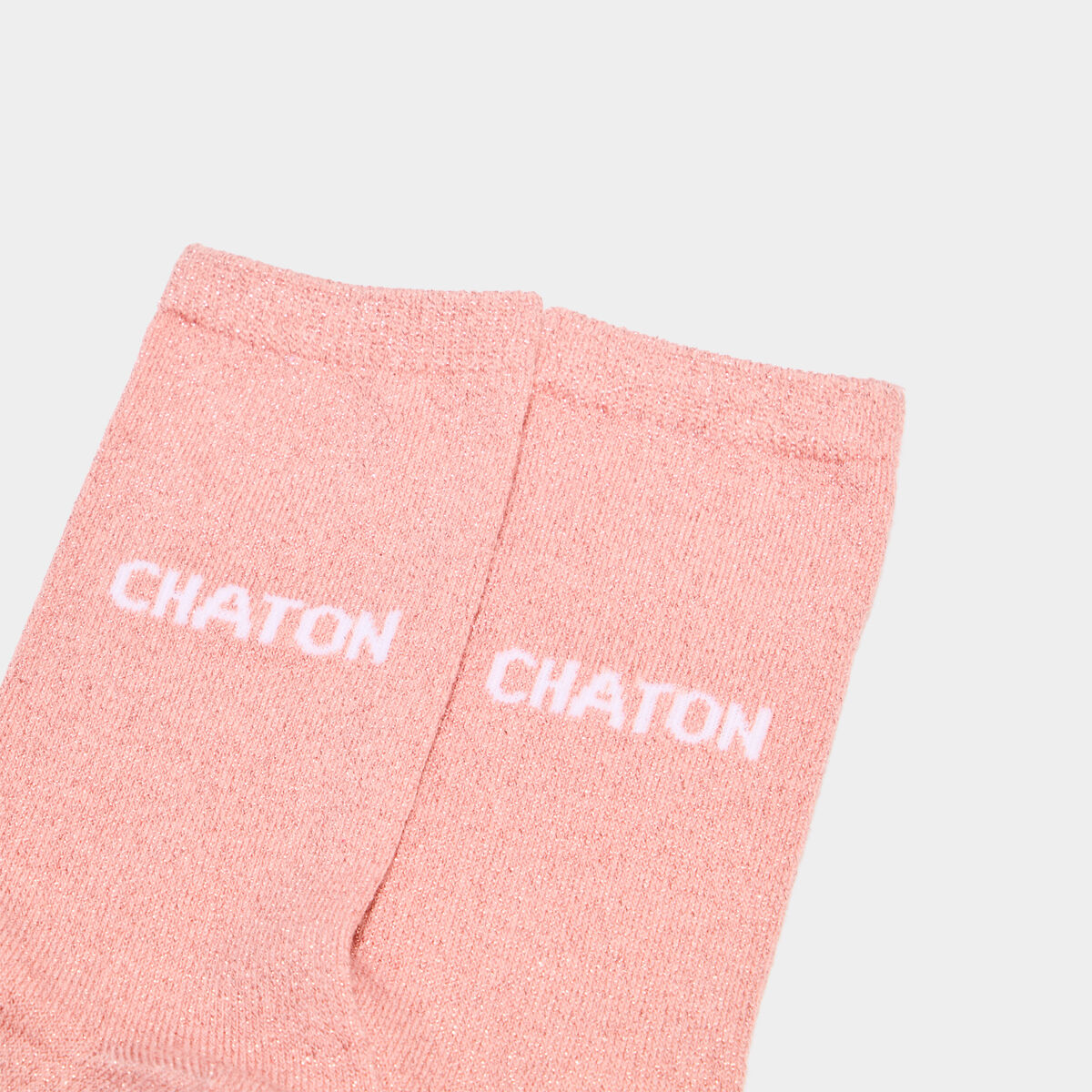 Chaussettes &agrave; fils m&eacute;tallis&eacute;s mi-hautes rose poudr&eacute;e femme