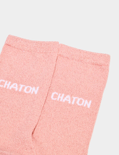Chaussettes &agrave; fils m&eacute;tallis&eacute;s mi-hautes rose poudr&eacute;e femme