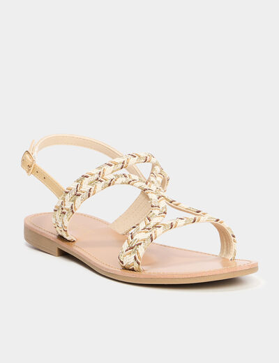 Sandales plates brides tress&eacute;es multicolore femme