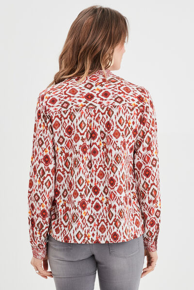Chemise col cordons à pampilles multicolore femme