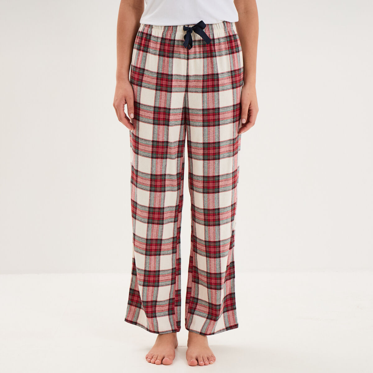 Pantalon de pyjama en coton ajusable ecru femme