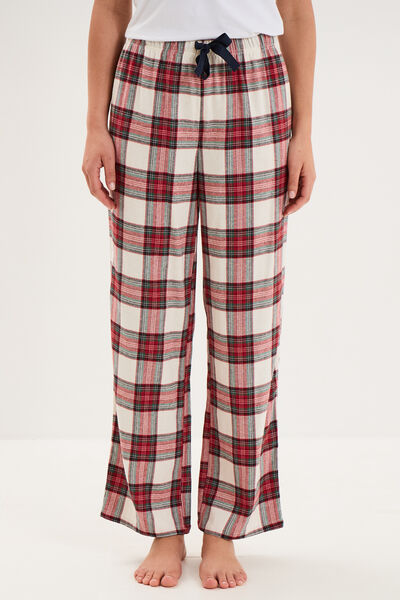Pantalon de pyjama en coton ajusable ecru femme