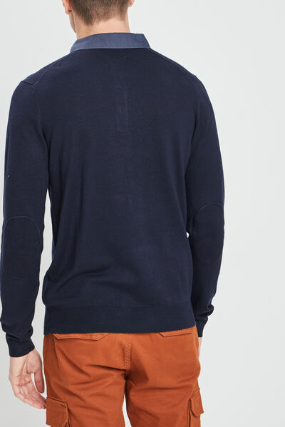 Pull avec col polo bleu marine homme