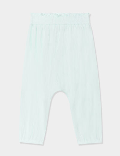 Pantalon fluide taille smockée bleu pastel bébé fille