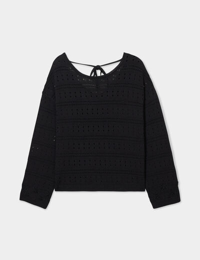 Pull ajouré noeud au dos noir femme