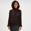 Blouse manches longues &agrave; col montant marron fonc&eacute; femme