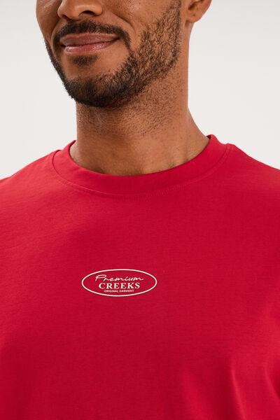 T-shirt droit manches courtes coton rouge fonc&eacute; homme
