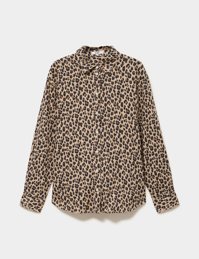 Chemise oversize lin m&eacute;lang&eacute; beige clair femme