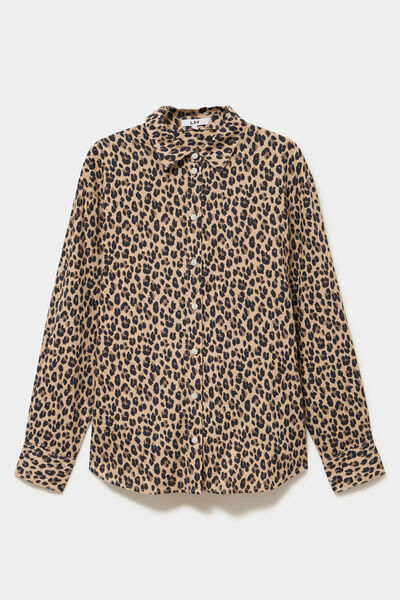 Chemise oversize lin m&eacute;lang&eacute; beige clair femme
