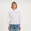 Blouse volants boutonn&eacute;e coton blanc femme