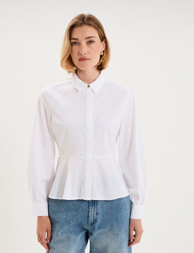 Blouse volants boutonn&eacute;e coton blanc femme