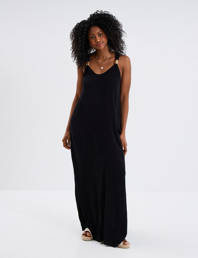 Robe longue bretelles bijoux noir femme
