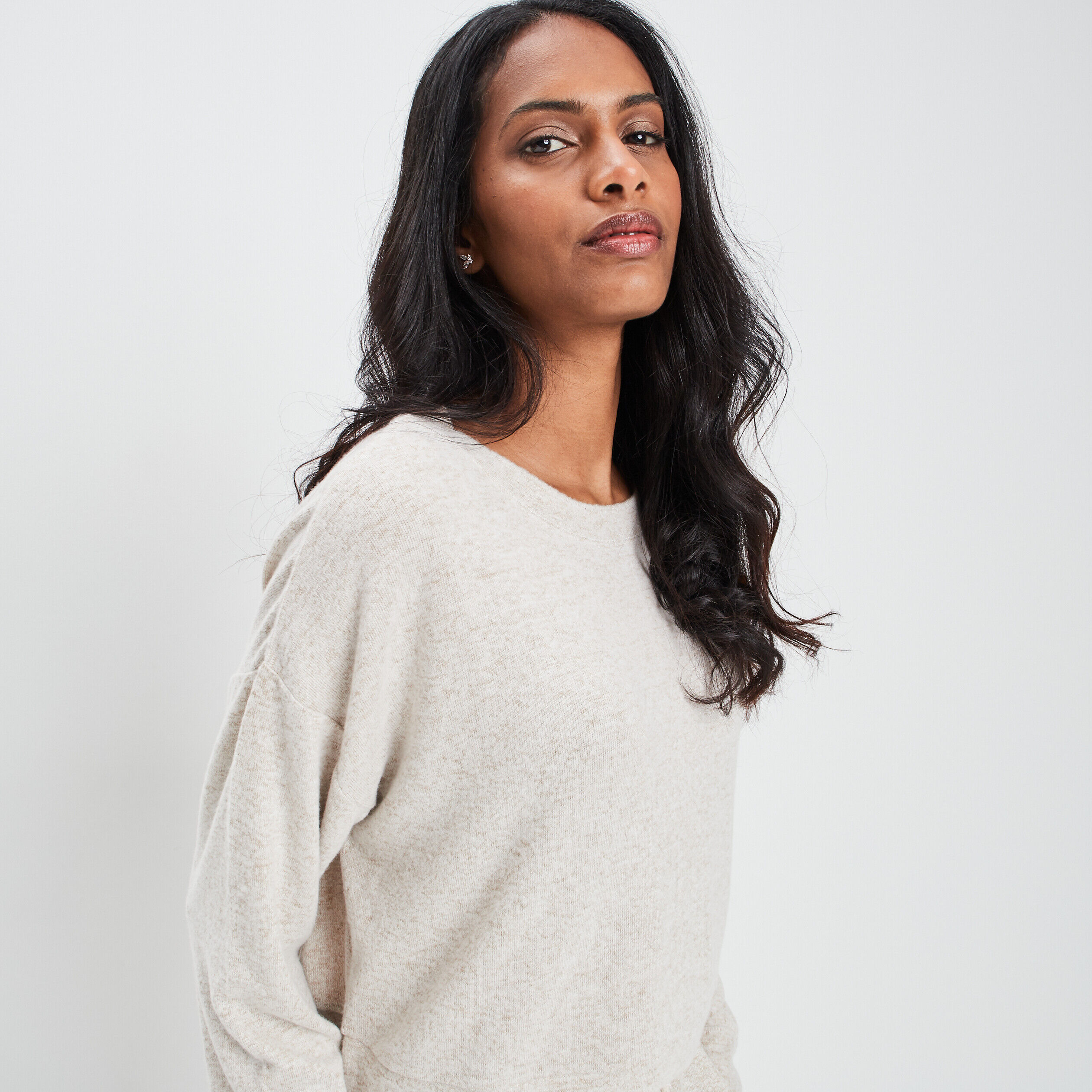 Sweat manches longues chiné sable femme LH