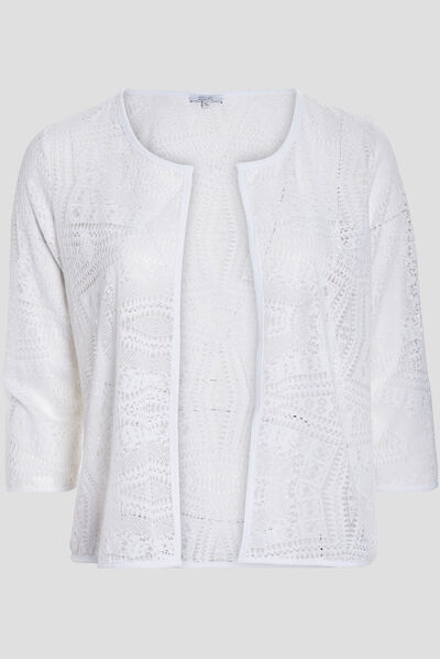 Gilet manches 3/4 ivoire femme grande taille