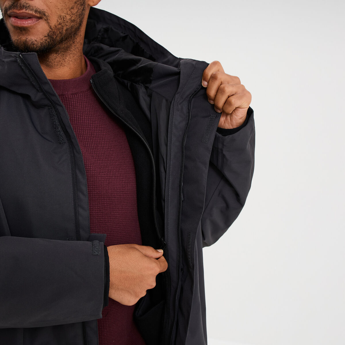 Parka chaude 3-en-1 imperm&eacute;able gris fonc&eacute; homme
