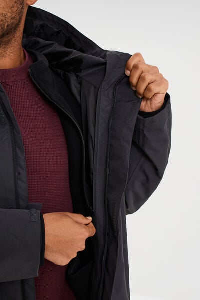 Parka chaude 3-en-1 imperm&eacute;able gris fonc&eacute; homme