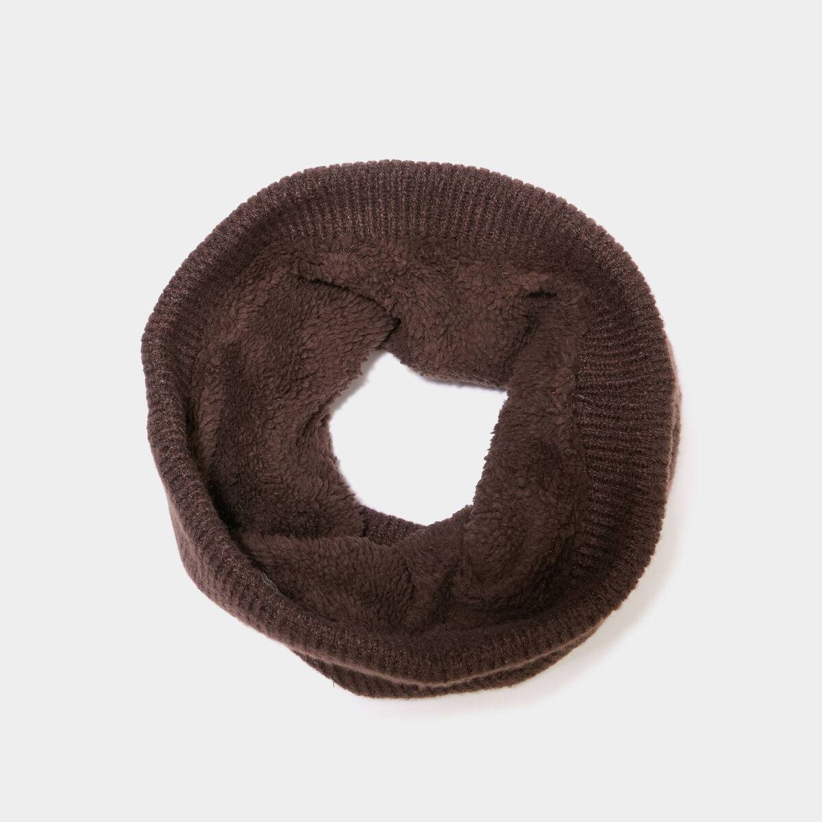 Tour de cou tricot&eacute; doubl&eacute; marron fonc&eacute; homme