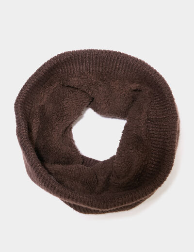 Tour de cou tricot&eacute; doubl&eacute; marron fonc&eacute; homme