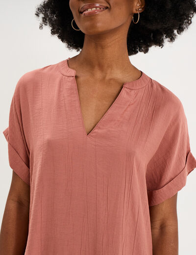 Robe courte fluide bas volants terracotta femme