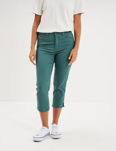 Pantalon capri slim twill 5 poches vert fonc&eacute; femme