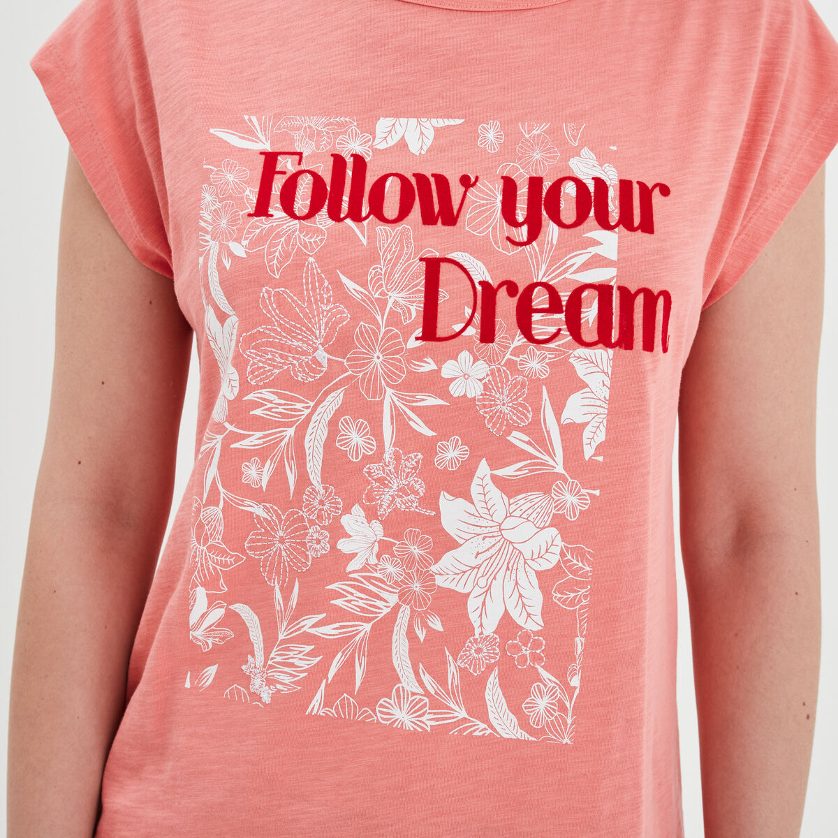 T-shirt col rond manches courtes Creeks rose femme