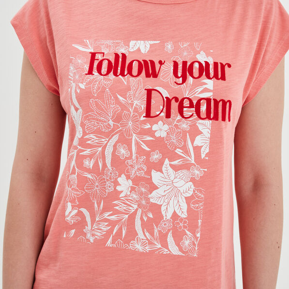 t shirt col rond manches courtes creeks rose femme T-shirt col rond manches courtes Creeks rose femme