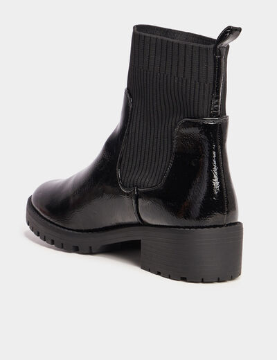 Bottines chelsea vernies &agrave; talons plats noir femme