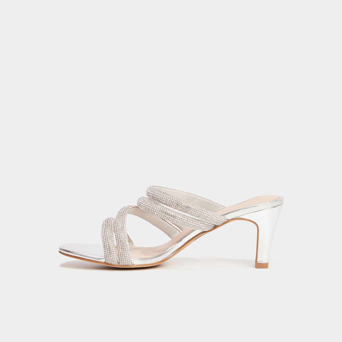 Mules à talons brides à strass Mosquitos gris argent femme