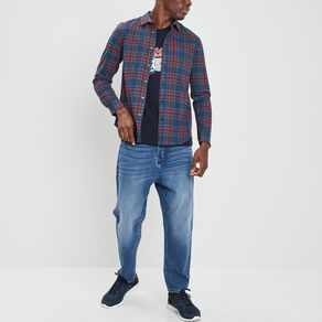 Chemise manches longues droite en coton bleu marine homme