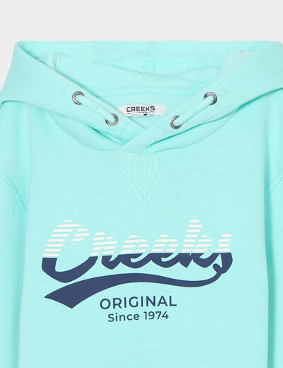 Sweat &agrave; capuche hoodie 1 poche bleu turquoise gar&ccedil;on