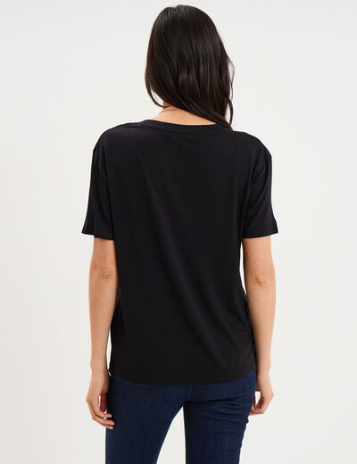 T-shirt fluide col en V manches courtes noir femme