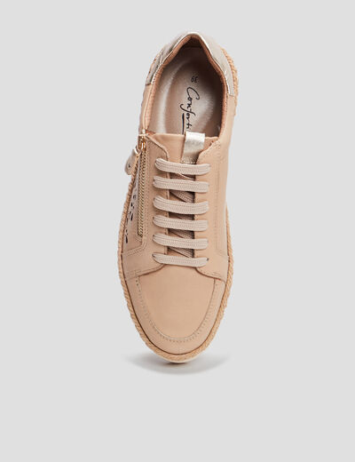 Derbies zippées en cuir pied large sable femme