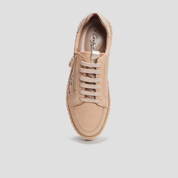 Derbies zippées en cuir pied large sable femme