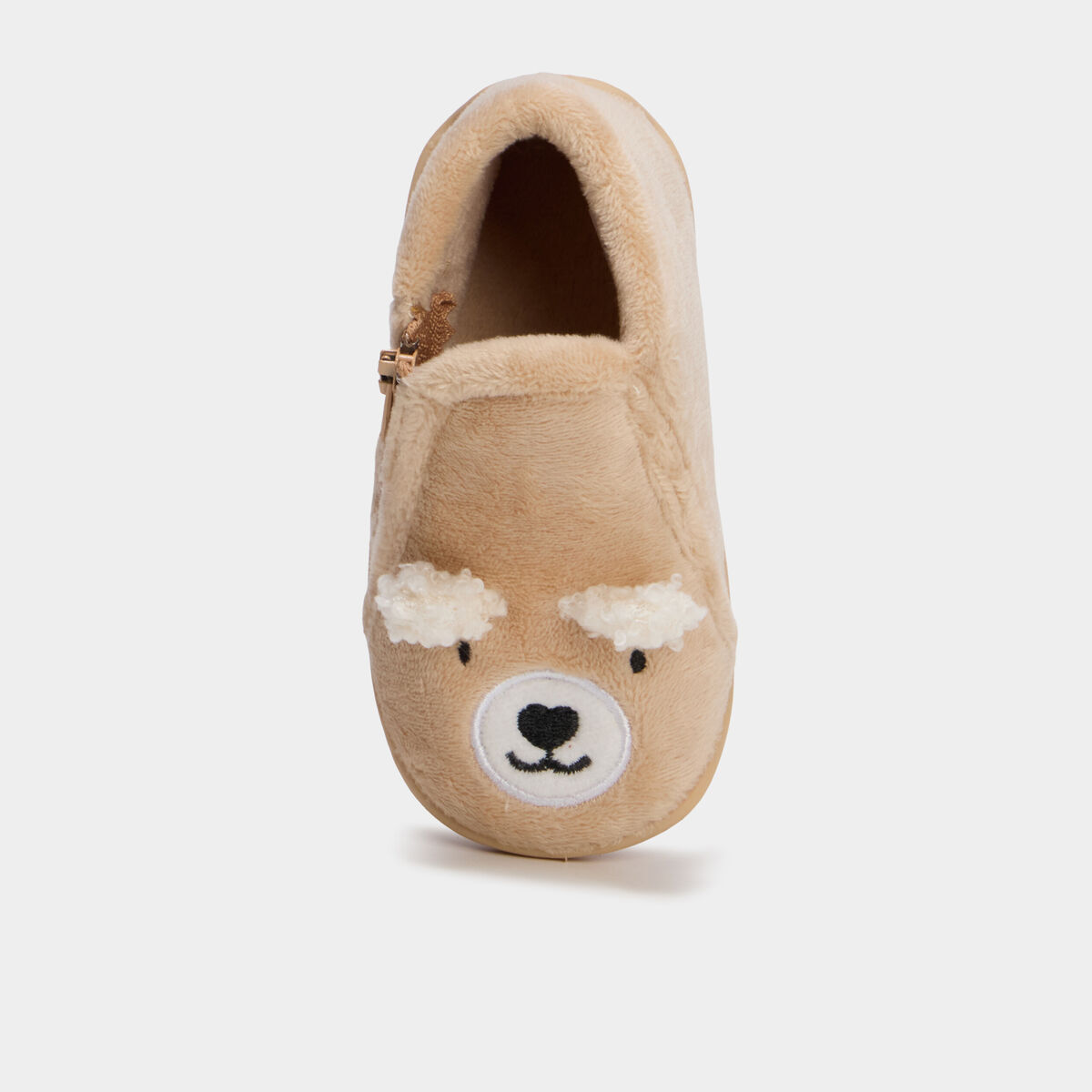 Chaussons botillons effet velours marron clair b&eacute;b&eacute; gar&ccedil;on